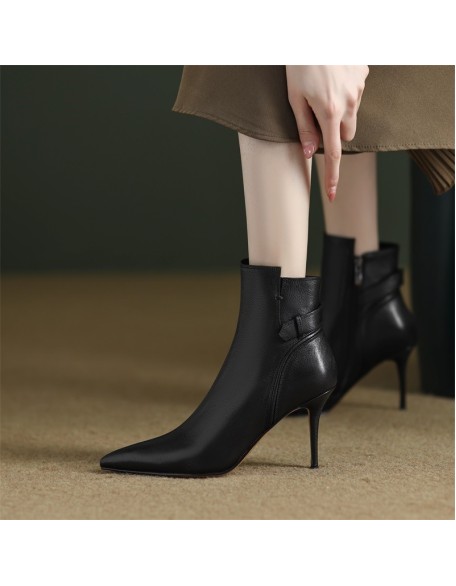 Martin Boots Pointed Toe High Heel Padded Leather Women's Boots Martin Boots Pointed Toe High Heel Padded Leather Women's Boots