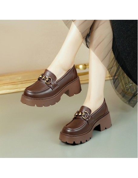 Genuine leather hundred with small leather shoes thick bottom heightening Le Fu shoes British style one foot stirrup single shoes Genuine leather hundred with small leather shoes thick bottom heightening Le Fu shoes British style one foot stirrup single shoes